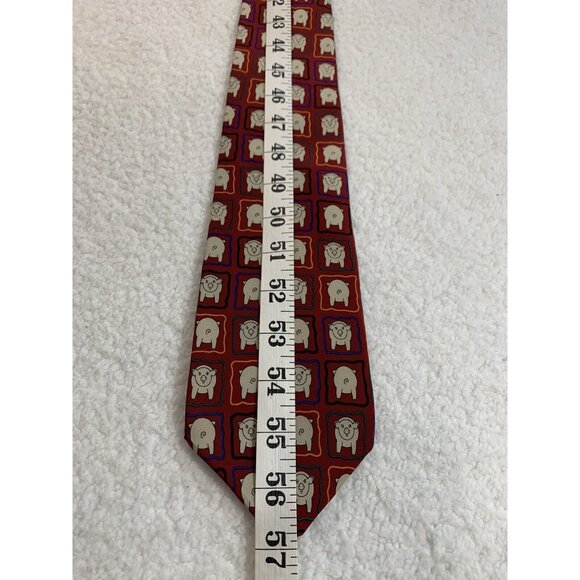 Vicky Davis Pigs 100% Silk Tie Made in USA Red NWOT Vintage - Picture 5 of 7